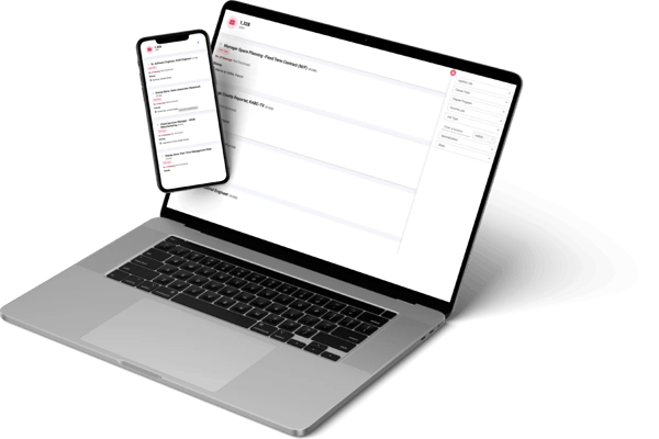 An iPhone and laptop with myOneFlow’s workforce development platform on the screens.
