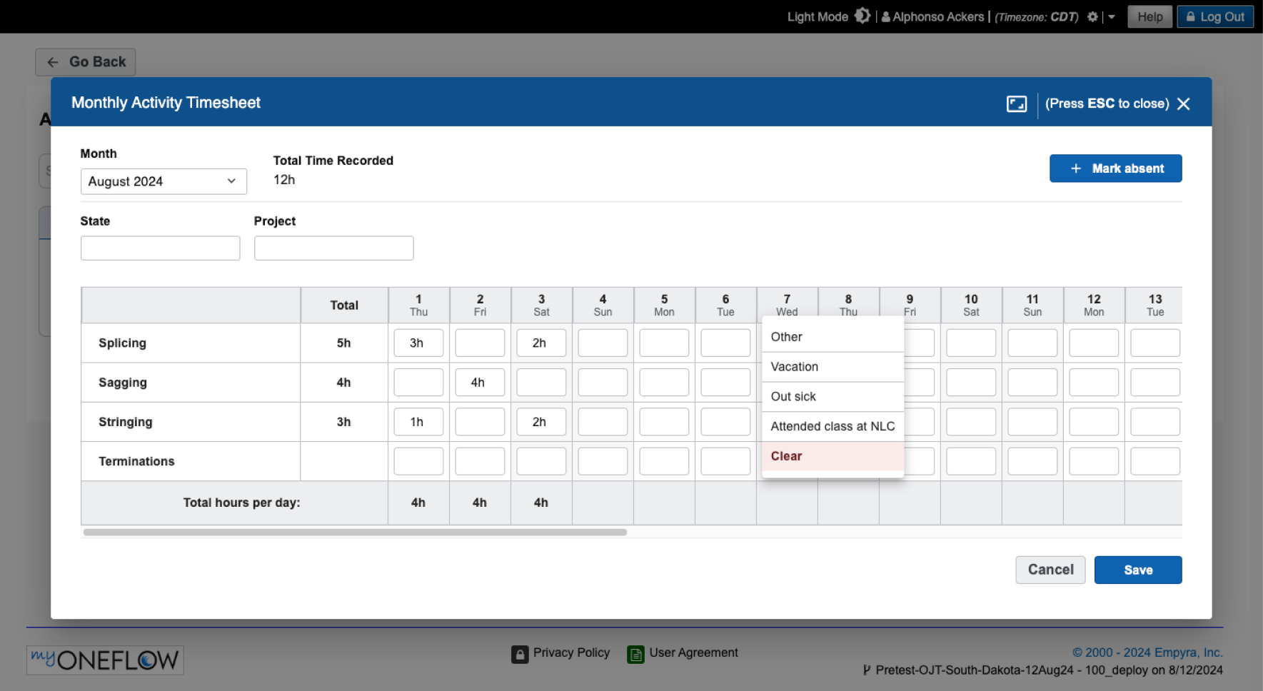 apprentice time tracking